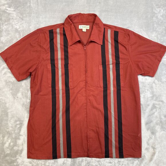Haband Men’s L Red Striped Full Zip Shirt Rockabilly Mod Vintage - Picture 1 of 8